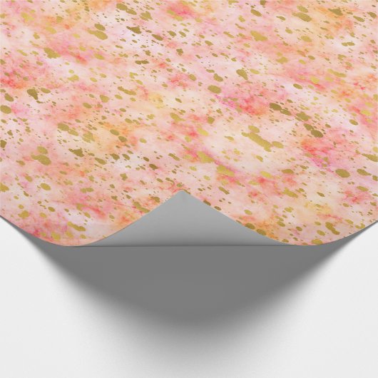 Chique roze Waterverf gouden Confetti Cadeaupapier (Hoek)