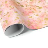 Chique roze Waterverf gouden Confetti Cadeaupapier (Rol Hoek)