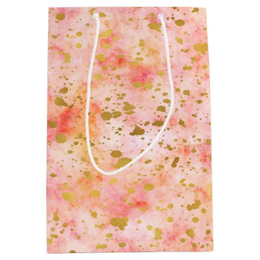 Chique roze Waterverf gouden Confetti Medium Cadeauzakje (Voorkant)