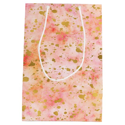 Chique roze Waterverf gouden Confetti Medium Cadeauzakje (Achterkant)