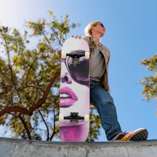 Chique Roze Waterverf Mode Vrouw Zonnebril Skateboard