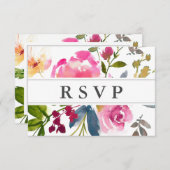 Chique roze Wildflower bruiloft RSVP Kaart (Voorkant / Achterkant)
