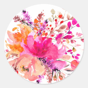 Chique roze wit Waterverf bloemenelegante bruiloft Ronde Sticker