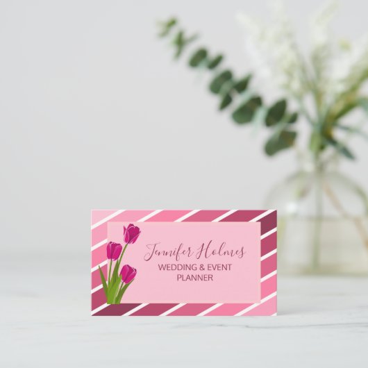 Chique roze witte strepen tulp bloemig visitekaartje (Staand voorkant)