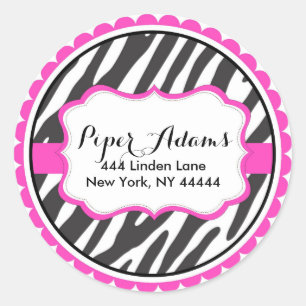 Chique roze zebra print Adresetiketten Ronde Sticker