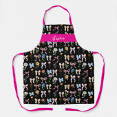 Chique Roze Zwart Bloem Motief Backen Schort (Voorkant)