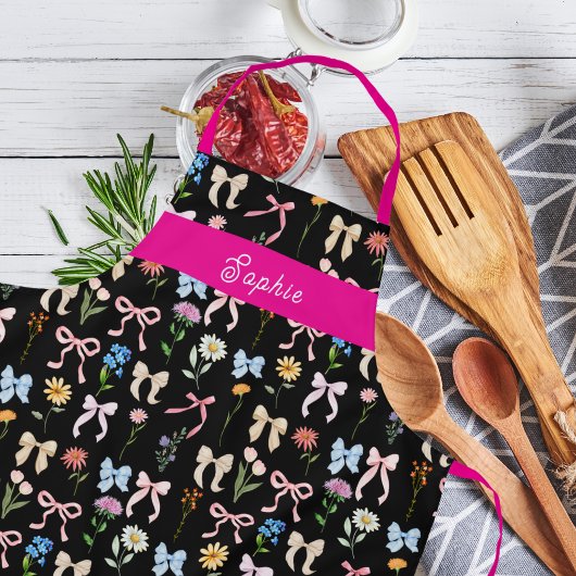 Chique Roze Zwart Bloem Motief Backen Schort
