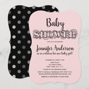 Chique roze zwart bloemenpolka dot Baby shower Kaart
