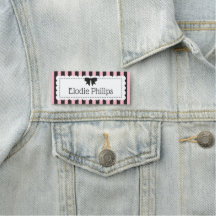 Chique roze zwart gestreepte badge met golvende ra
