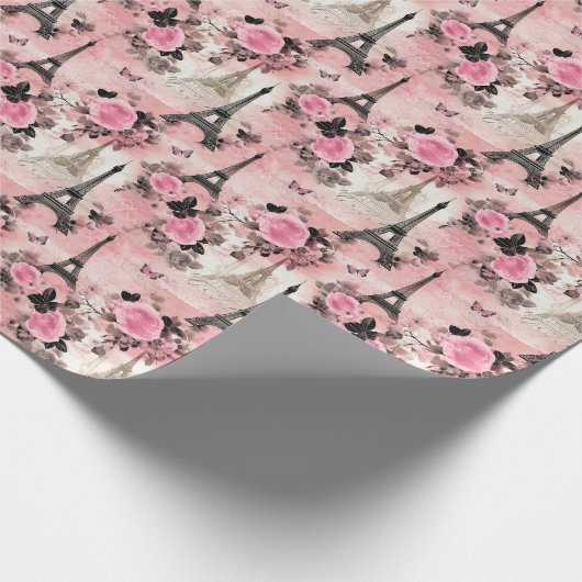Chique Roze Zwart & Wit Eiffeltoren Parijs Frans Cadeaupapier (Hoek)