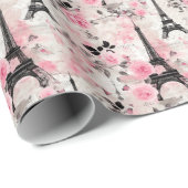 Chique Roze Zwart & Wit Eiffeltoren Parijs Frans Cadeaupapier (Rol Hoek)
