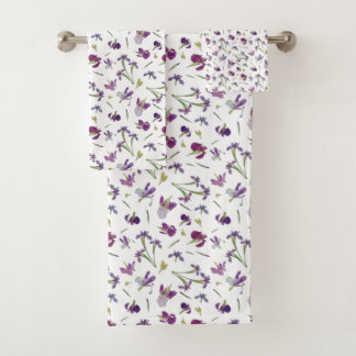 Chique rustieke Paarse Waterverf Iris bloemenpatro Bad Handdoek