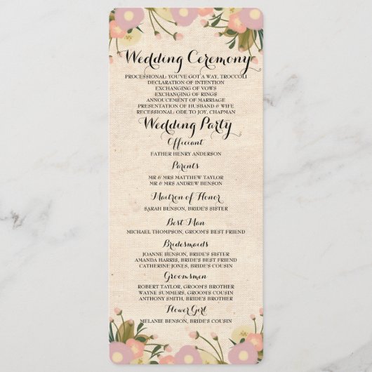 Chique rustieke Waterverf Floral bruiloft programm Programma (Voorkant)