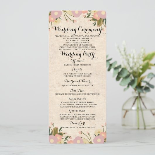Chique rustieke Waterverf Floral bruiloft programm Programma (Staand voorkant)