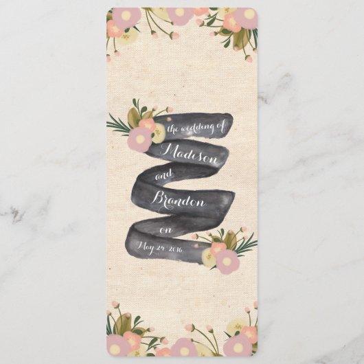 Chique rustieke Waterverf Floral bruiloft programm Programma (Achterkant)