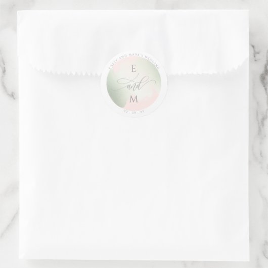 Chique Sage en Roze Huwelijksenvelop Seal / Favor Ronde Sticker (Tas)