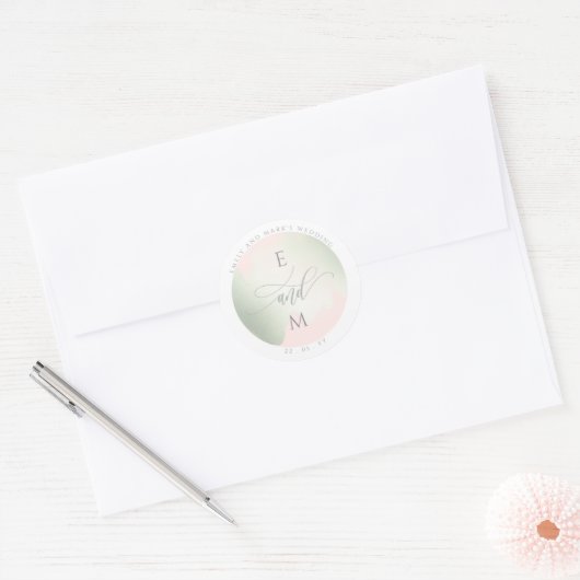 Chique Sage en Roze Huwelijksenvelop Seal / Favor Ronde Sticker (Envelop)