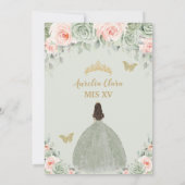 Chique Sage Groen Blush Bloemen Goud Quinceañera X Kaart (Achterkant)