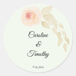 Chique Sage Groen en Roze Rose Waterverf Bruiloft Ronde Sticker