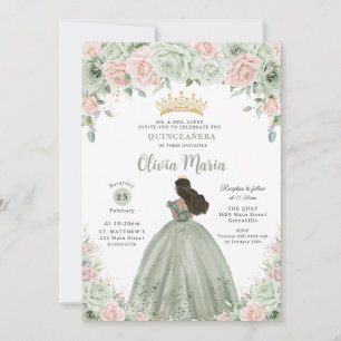 Chique Sage Groene Blush Bloemen Prinses Quinceañe Kaart
