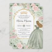 Chique Sage Groene Blush Bloemen Prinses Quinceañe Kaart (Voorkant / Achterkant)