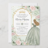 Chique Sage Groene Blush Bloemen Prinses Quinceañe Kaart (Voorkant)