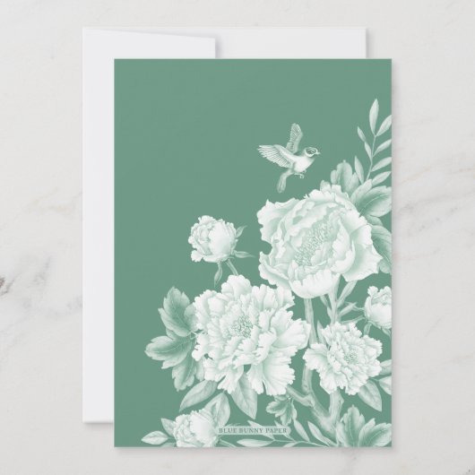 Chique Sage Groene Chinoiserie Bloemtuin Bruiloft Kaart (Achterkant)