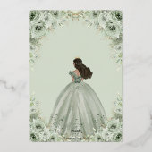 Chique Sagemgroene Bloemige Bruine Princess Quince Folie Uitnodiging (Achterkant)