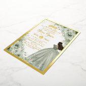 Chique Sagemgroene Bloemige Bruine Princess Quince Folie Uitnodiging (Gedraaid)