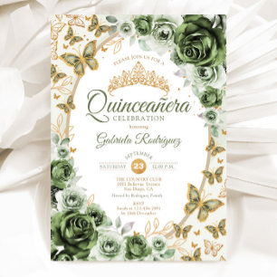 Chique Salie Groen Gouden Bloemstuk Quinceanera Kaart