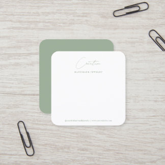 Chique Saliegroene Handgeschreven Script Sieraden Vierkante Visitekaartje