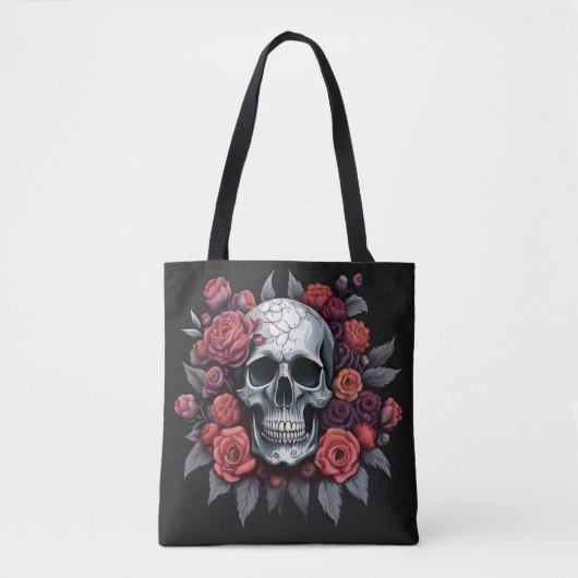 Chique schedel met Rozen Gotische Halloween Canvas Draagtas (Voorkant)