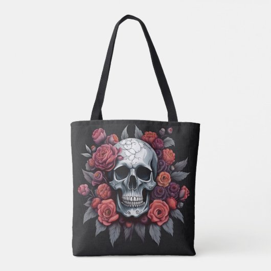 Chique schedel met Rozen Gotische Halloween Canvas Draagtas (Achterkant)