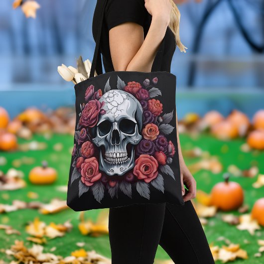 Chique schedel met Rozen Gotische Halloween Canvas Draagtas