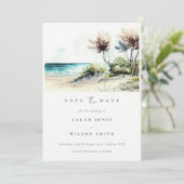 Chique schemerige kust Palm Beach waterverf zeelan Save The Date (Staand voorkant)