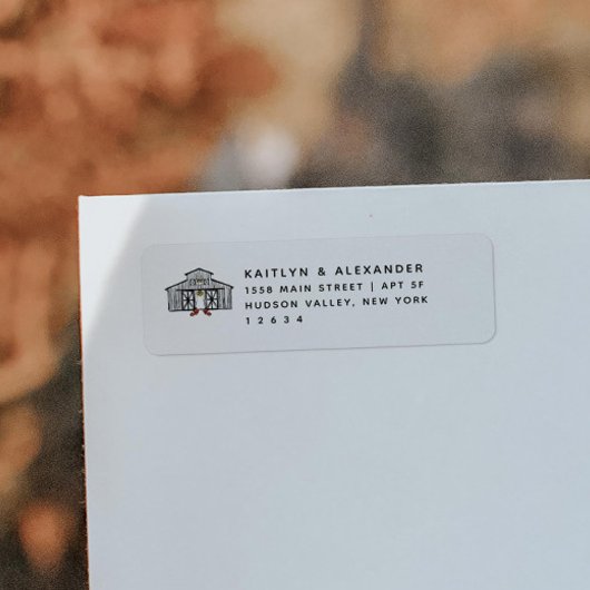 Chique schuur herfst bruiloft retour adres etiket