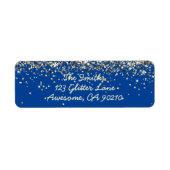 Chique Script Blauw Glitter Bruiloft Retouradres Etiket (Voorkant)