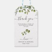 Chique Script Dank u Eucalyptus bruiloft gunst Lab Cadeaulabel (Achterkant)