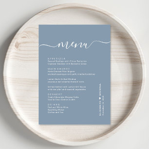 Chique Script Dusty Blue bruiloft receptie Menu