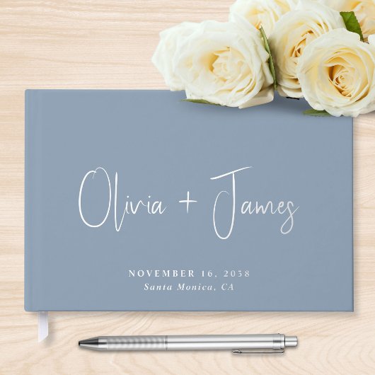Chique Script Dusty Blue Wedding Gastenboek