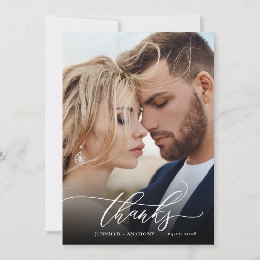 Chique Script Elegant 2 foto bruiloft dank u kaart (Voorkant)
