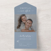 Chique Script Foto 0verlay Dusty Blue Wedding All In One Uitnodiging (Binnen)