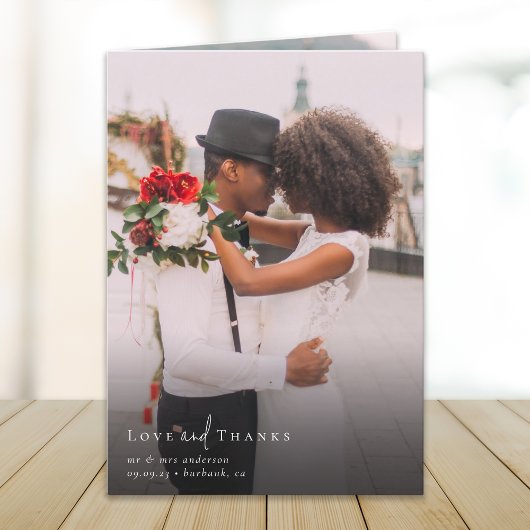 Chique script Gevouwen Meerdere foto bruiloft Bedankkaart