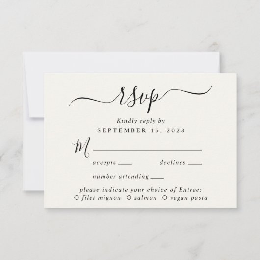 Chique Script Menu Keuze Crème Bruiloft RSVP (Voorkant)