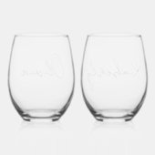 Chique Script Monogram Bachelorette Party Wijnglas Zonder Voet (Achterkant)