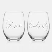 Chique Script Monogram Bachelorette Party Wijnglas Zonder Voet (Voorkant)