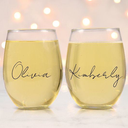 Chique Script Monogram Bachelorette Party Wijnglas Zonder Voet