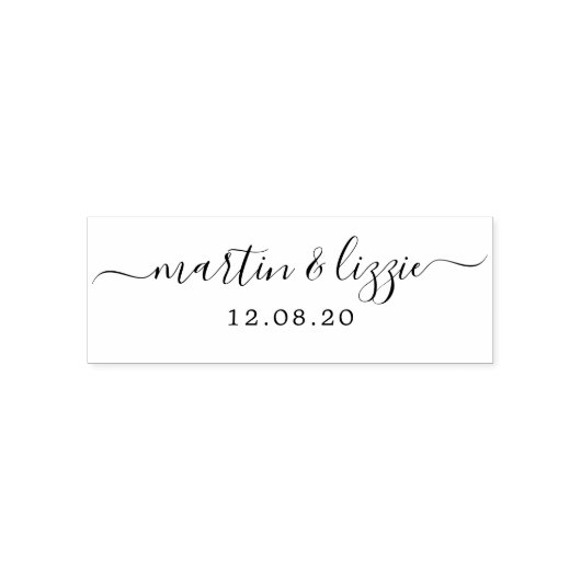 Chique Script Namen Bruiloft Datum Belly Band Zelfinktende Stempel (Design)