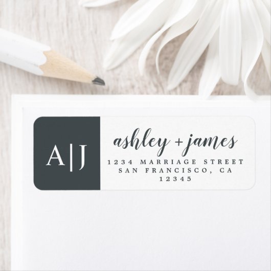 Chique script namen monogram trouw retouradres etiket (Insitu)
