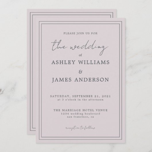 Chique Script Pastel Paarse bruiloft uitnodiging (Voorkant / Achterkant)